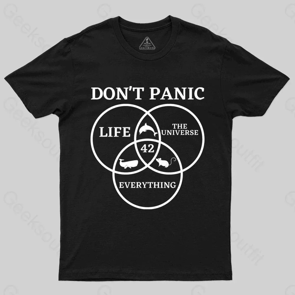 42 Answer to Life Universe and Everything Don't Panic T-Shirt