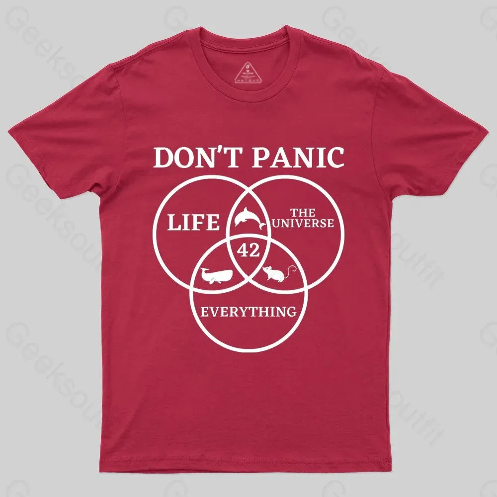 42 Answer to Life Universe and Everything Don't Panic T-Shirt