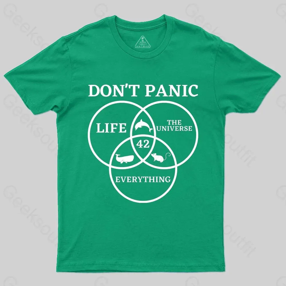 42 Answer to Life Universe and Everything Don't Panic T-Shirt