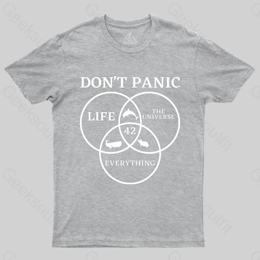 42 Answer to Life Universe and Everything Don't Panic T-Shirt