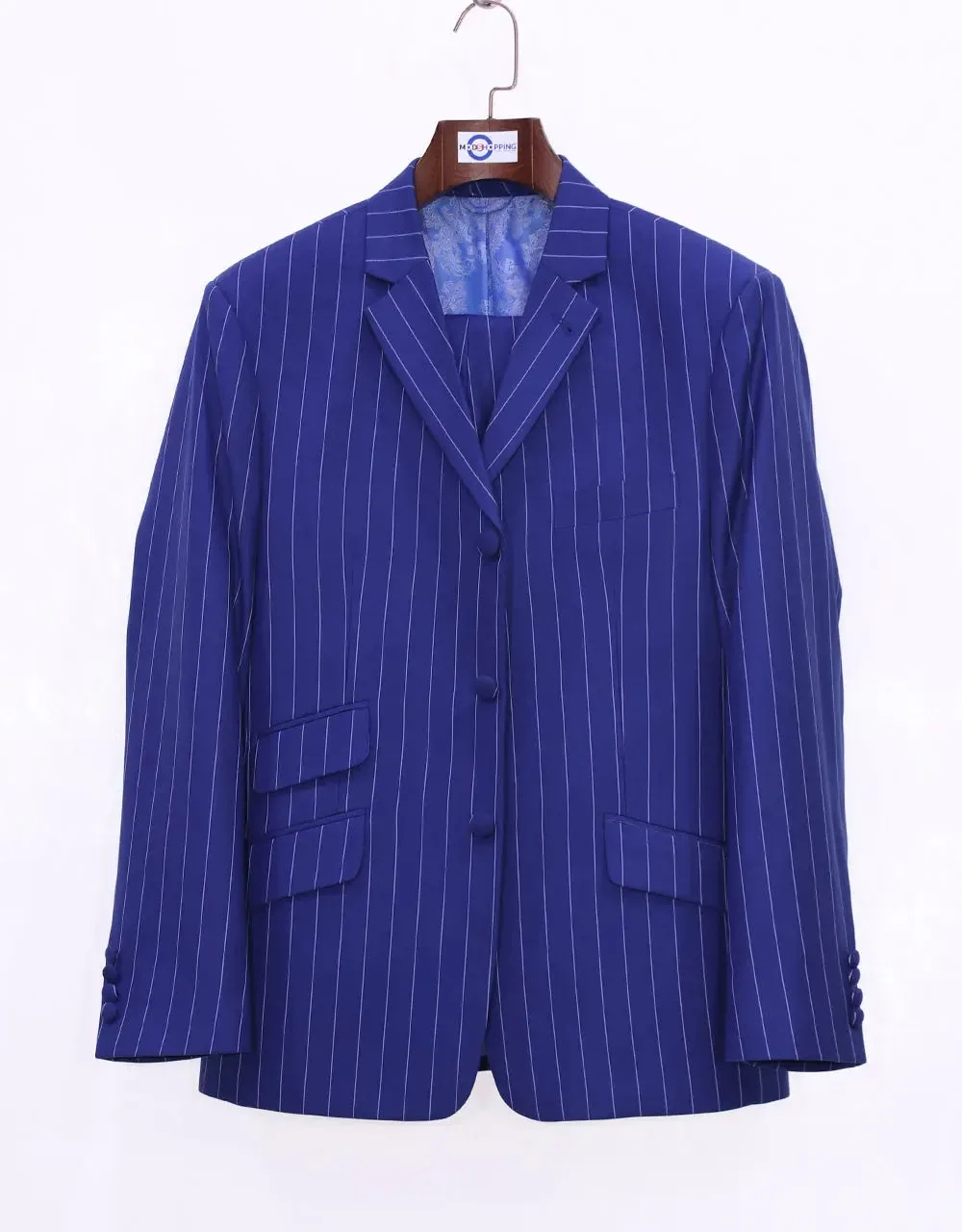 60s Mod Style Royal Blue Pinstripe Suit