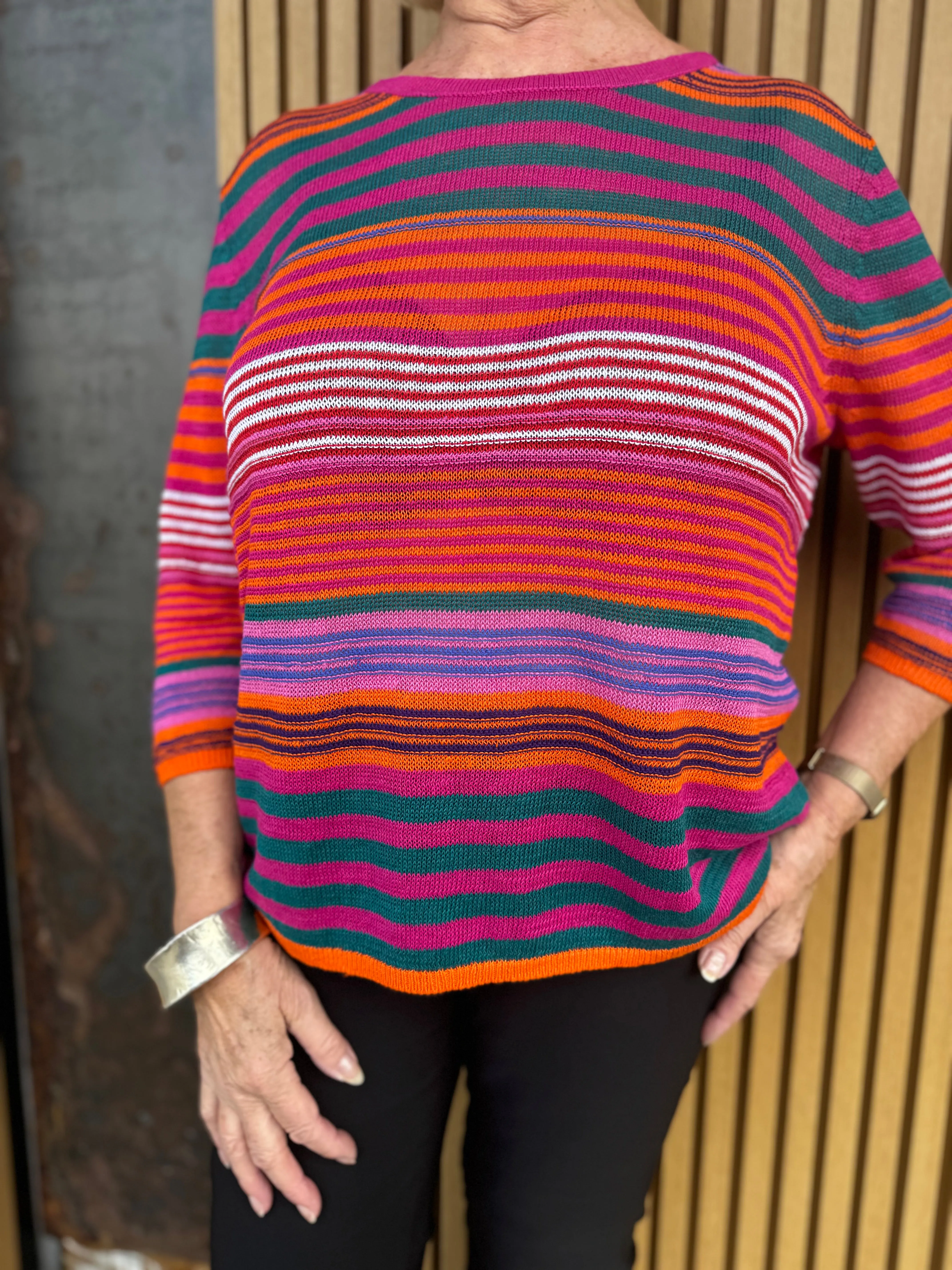 87882 Pink Green Stripe Pullover