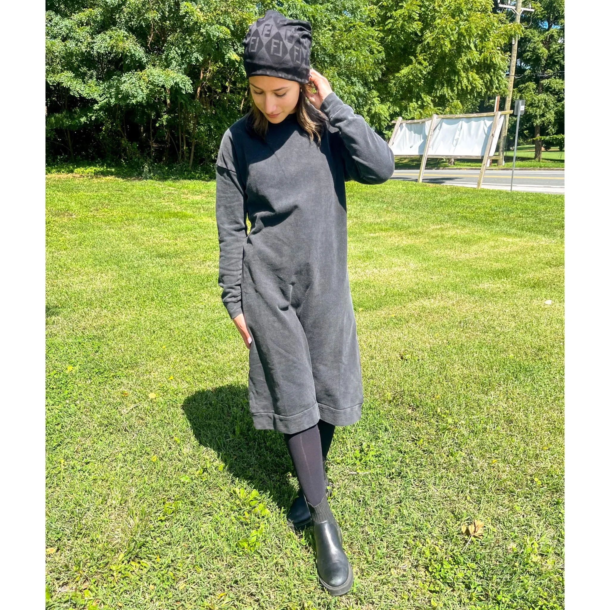 Acid Wash Sweatshirt Dress Black