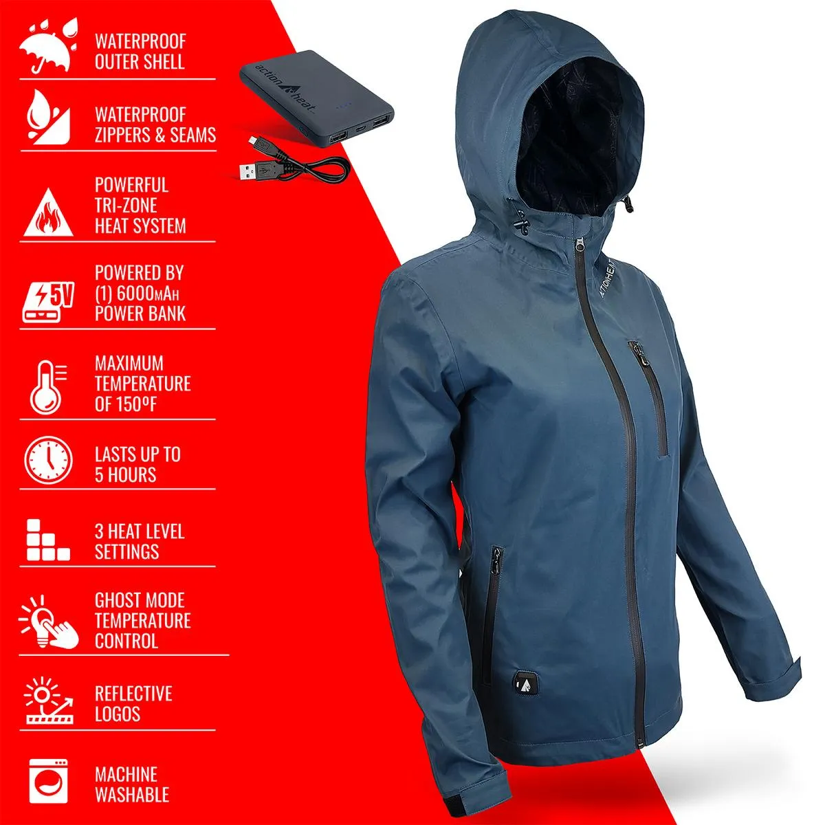 ActionHeat 5V Women's Battery Heated Rain Jacket