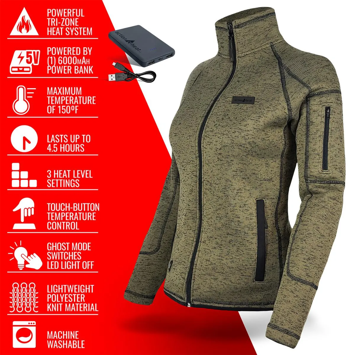 ActionHeat 5V Women's Battery Heated Sweater Jacket