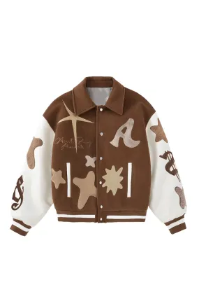 AINTSHY Padded Baseball Jacket-Brown