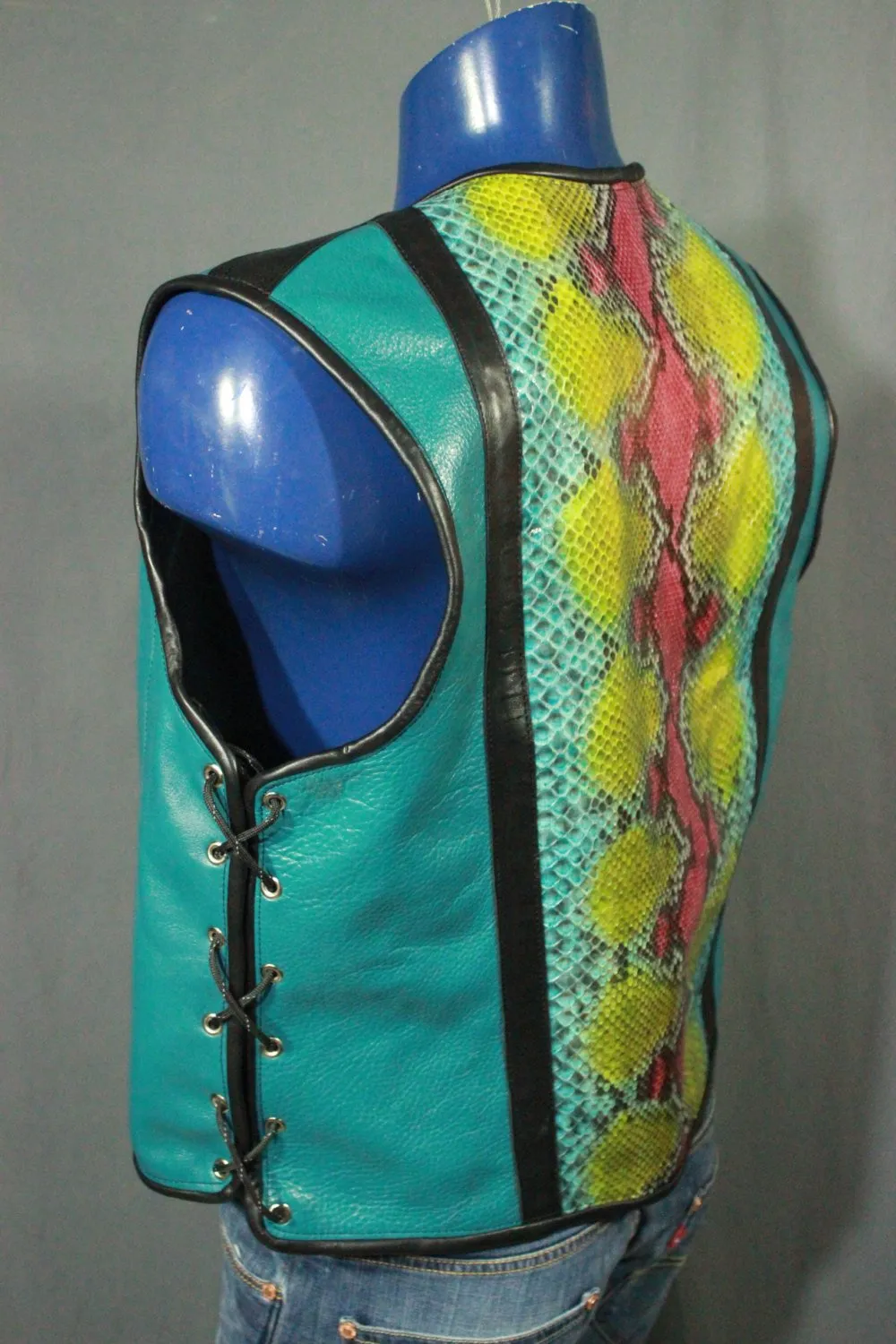 AMAZING Turquoise and Rainbow Python Leather Vest