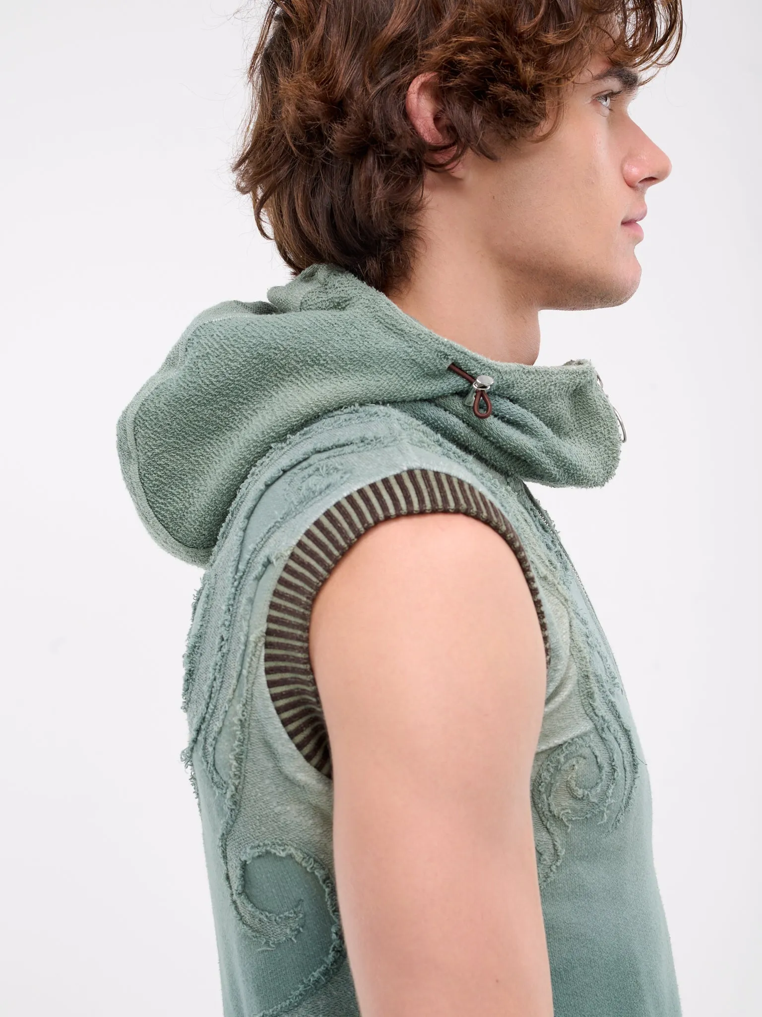 Appliqué Jersey Hooded Vest (APPVEST-OLIVE-GREEN-GARMENT-DY)