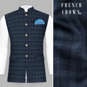 Baltic Blue Plaid Wool Rich Nehru Jacket