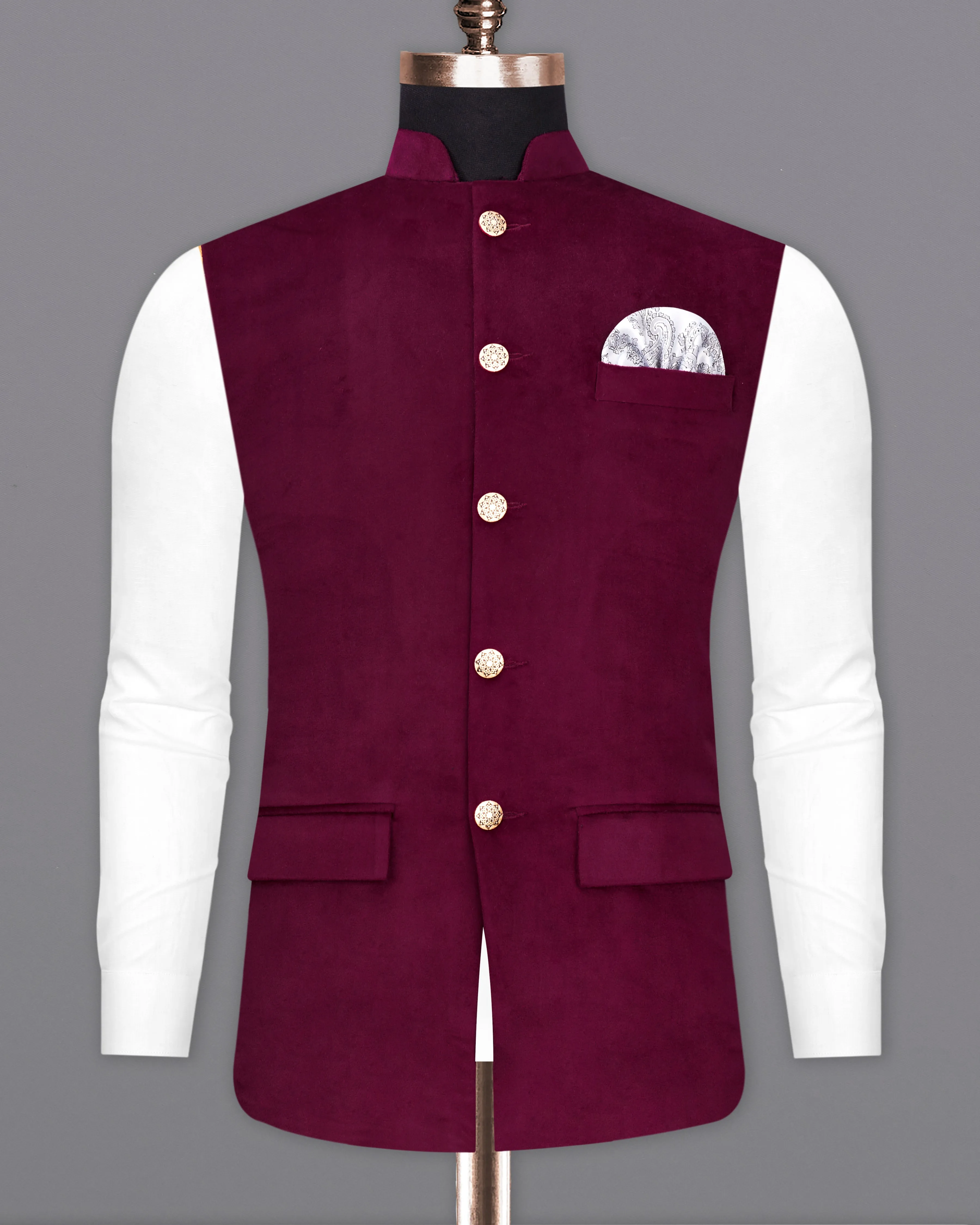 Barossa Maroon Velvet Designer Nehru Jacket