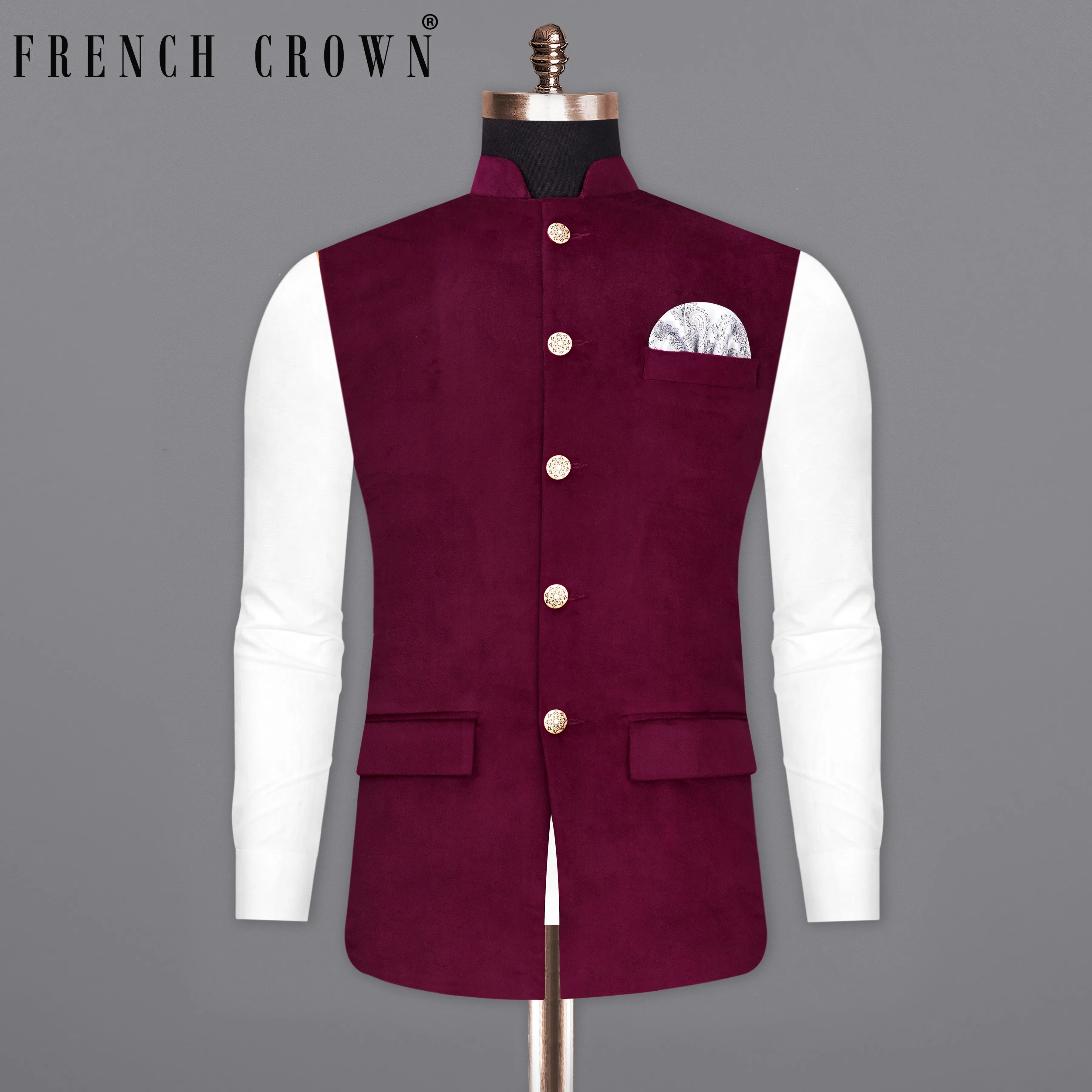 Barossa Maroon Velvet Designer Nehru Jacket