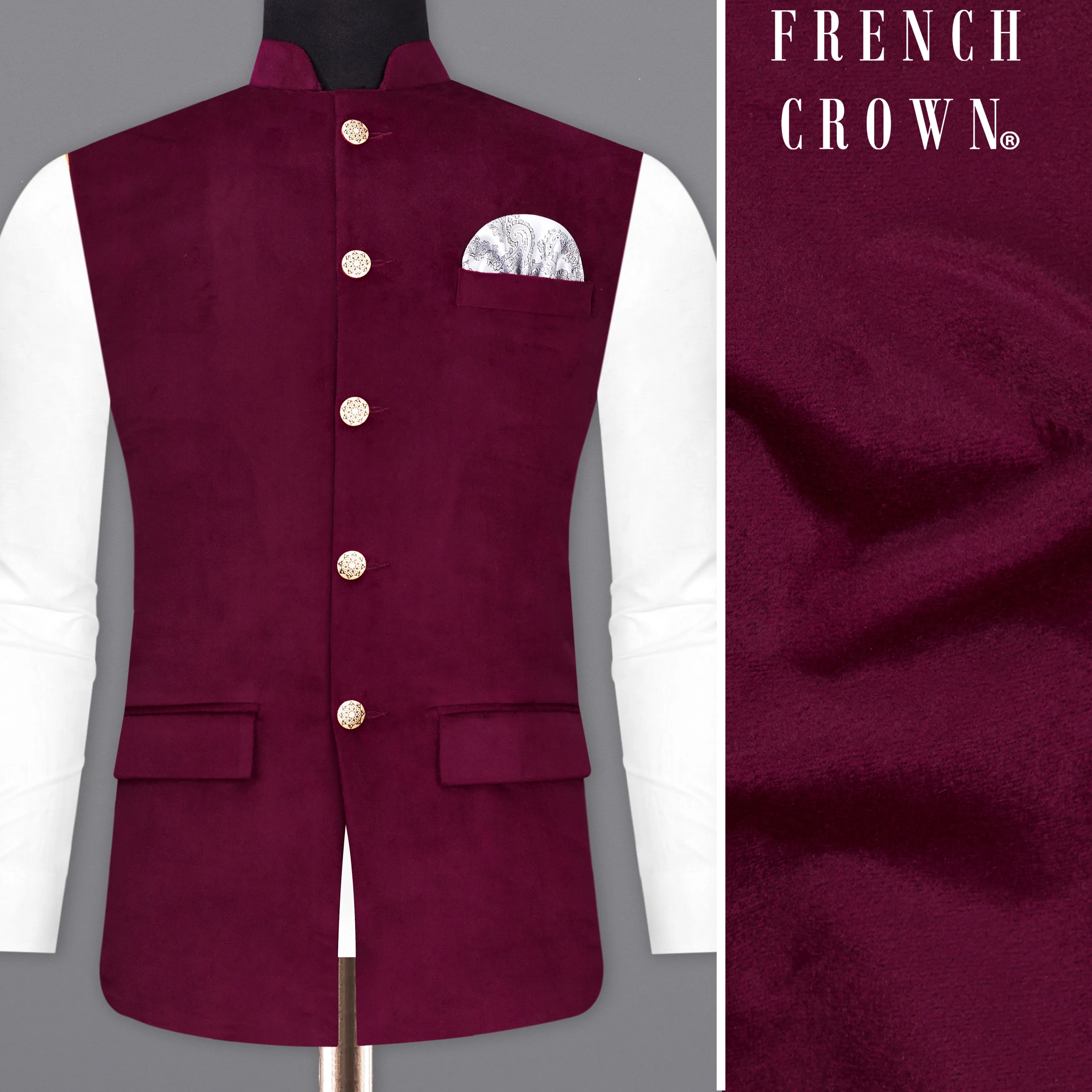 Barossa Maroon Velvet Designer Nehru Jacket