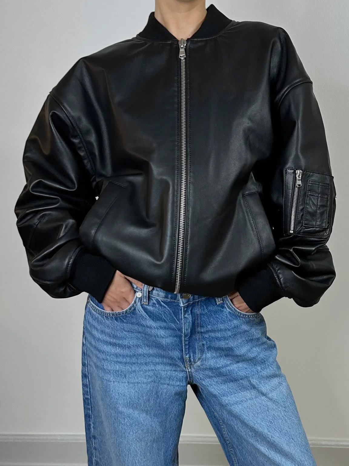 BIANCA LEATHER BOMBER - BLACK