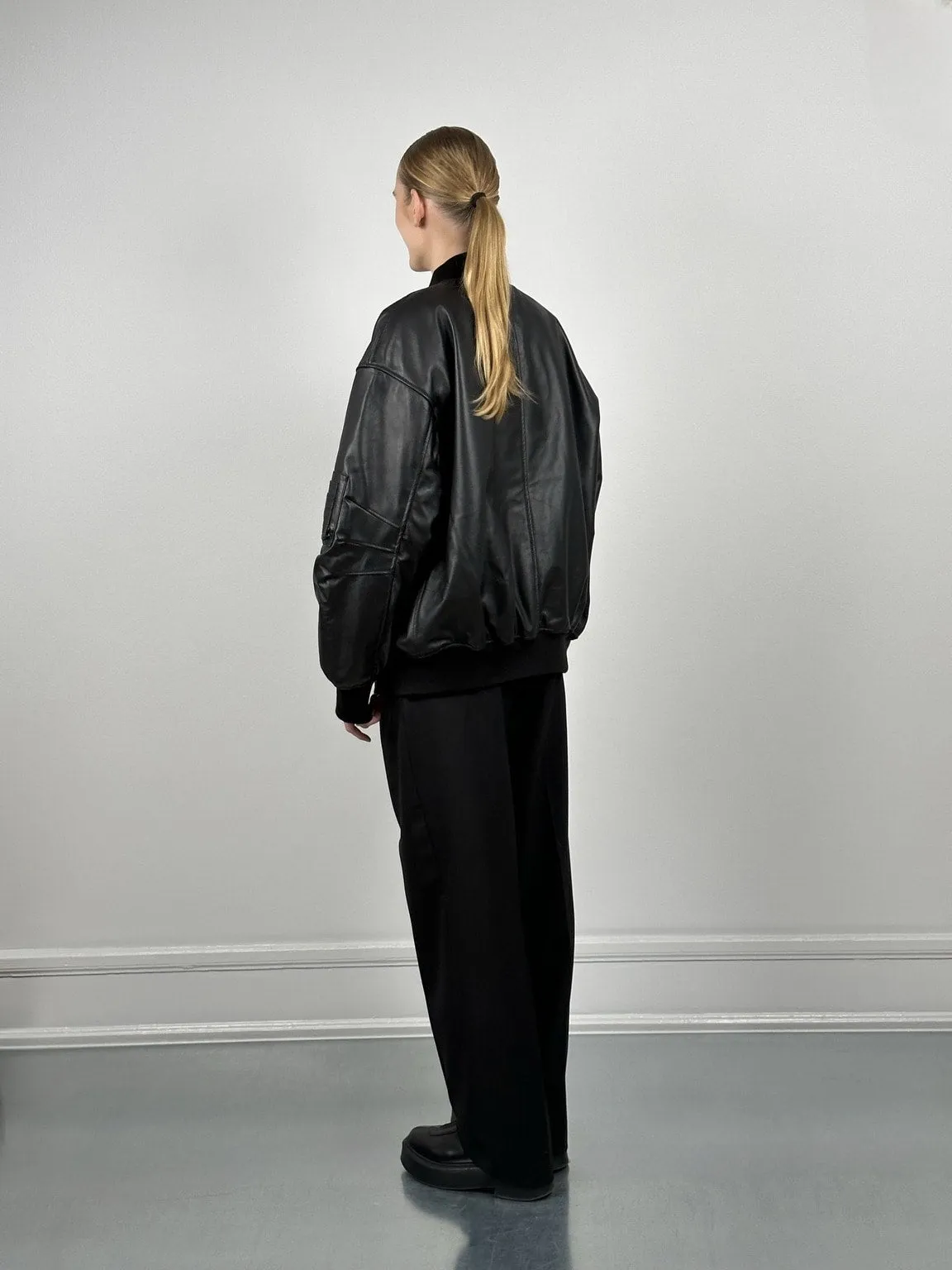 BIANCA LEATHER BOMBER - BLACK