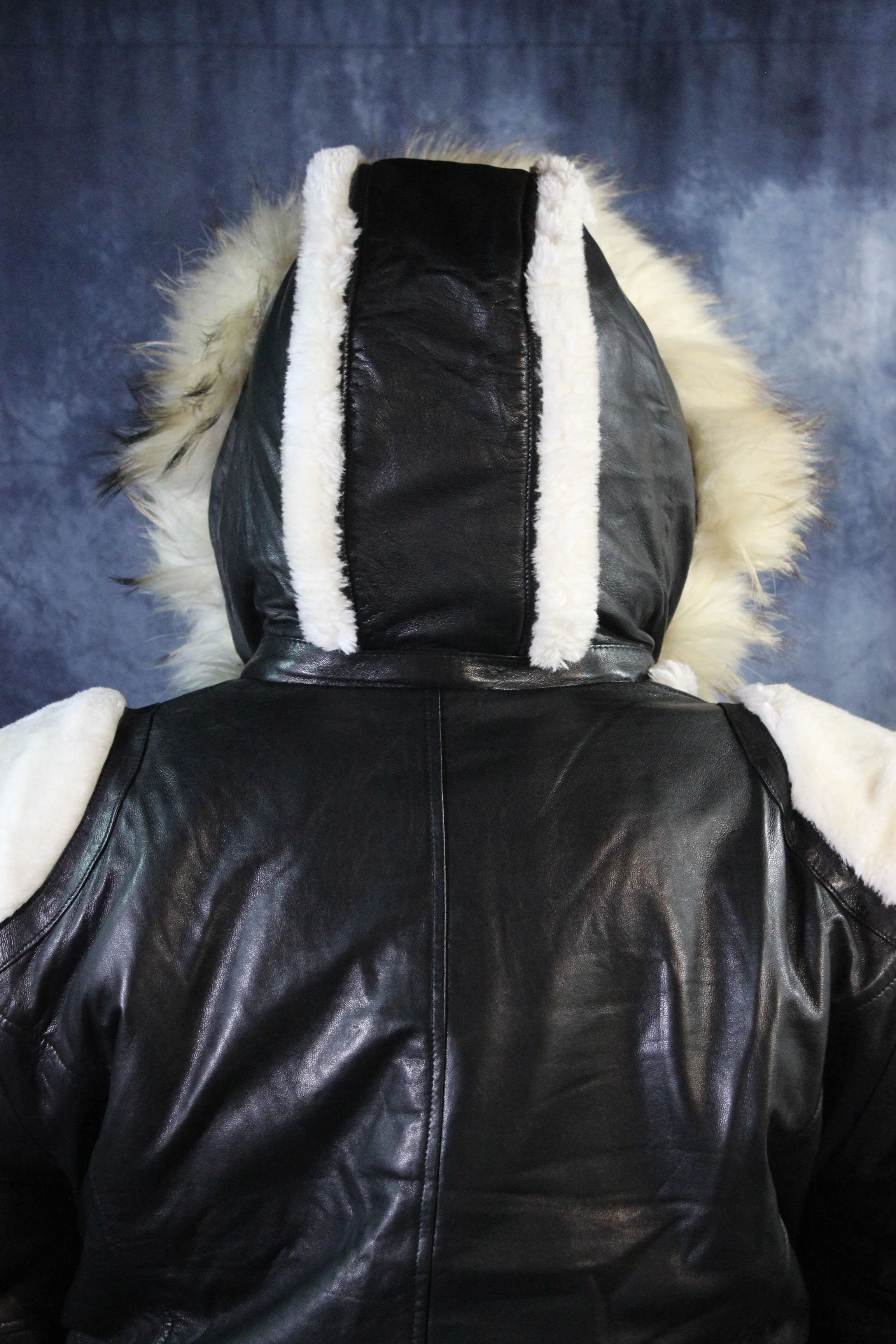 Black Leather and White Fur Jacket by Otter and The Fox