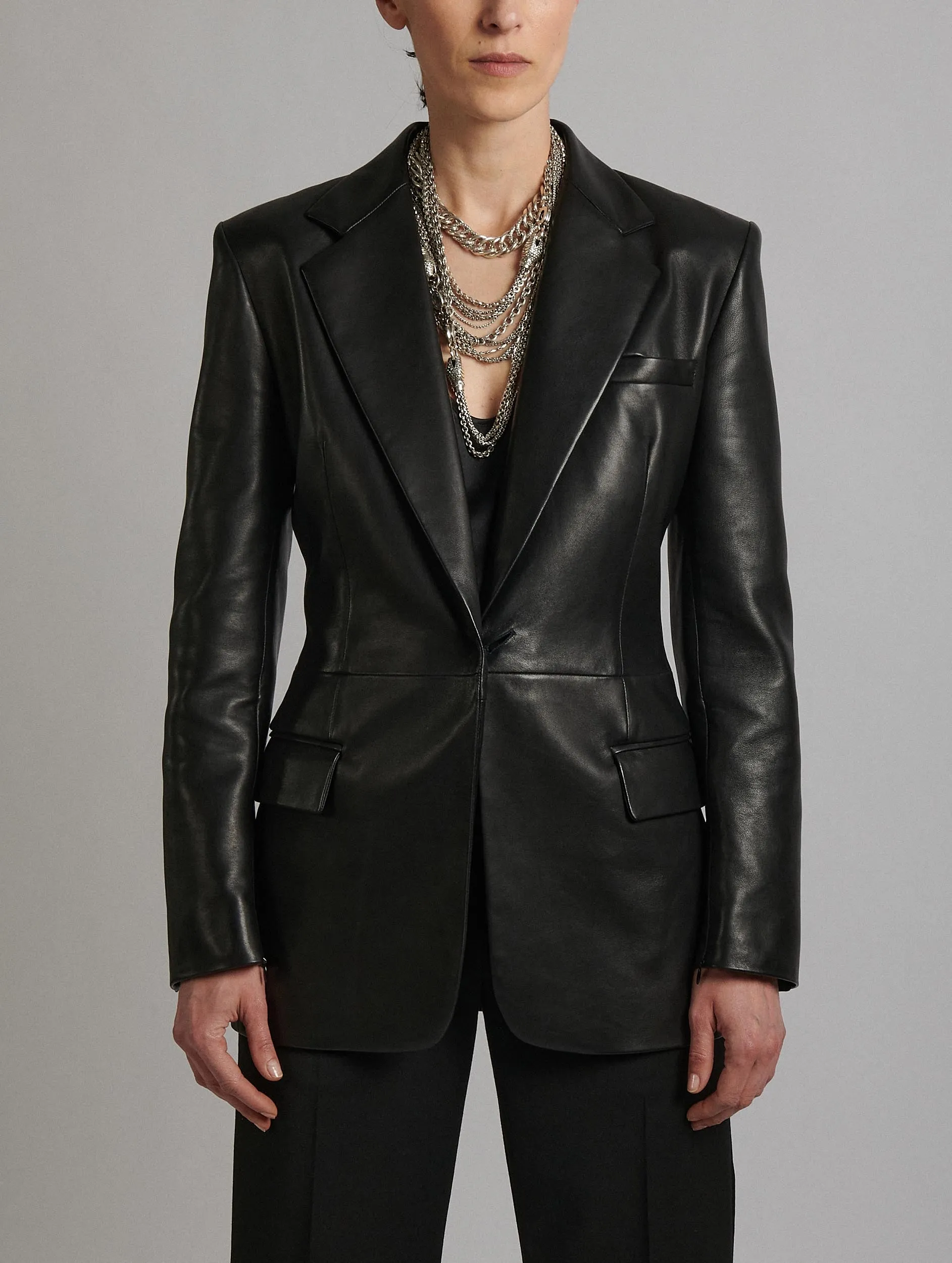 Black leather suit jacket