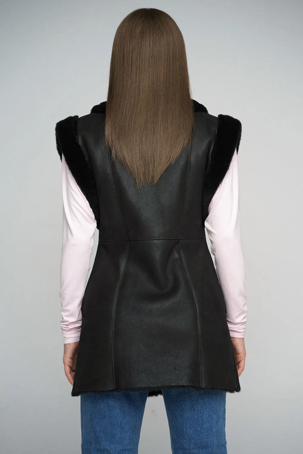 Black Merino Shearling Vest