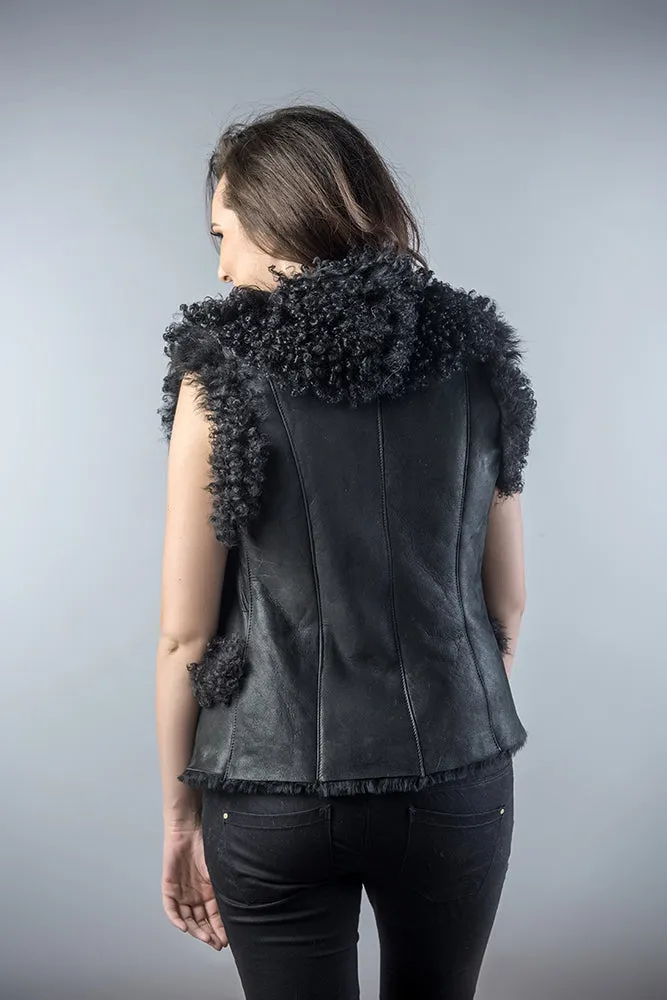 Black Natural Nappa Lambskin Merino Fur Vest