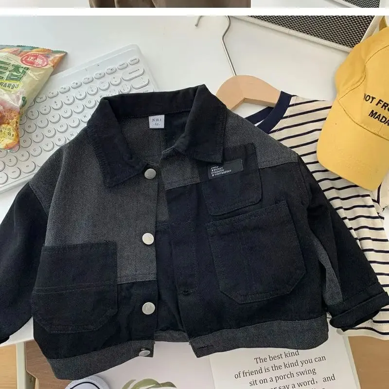 Black Patchwork Denim Jacket