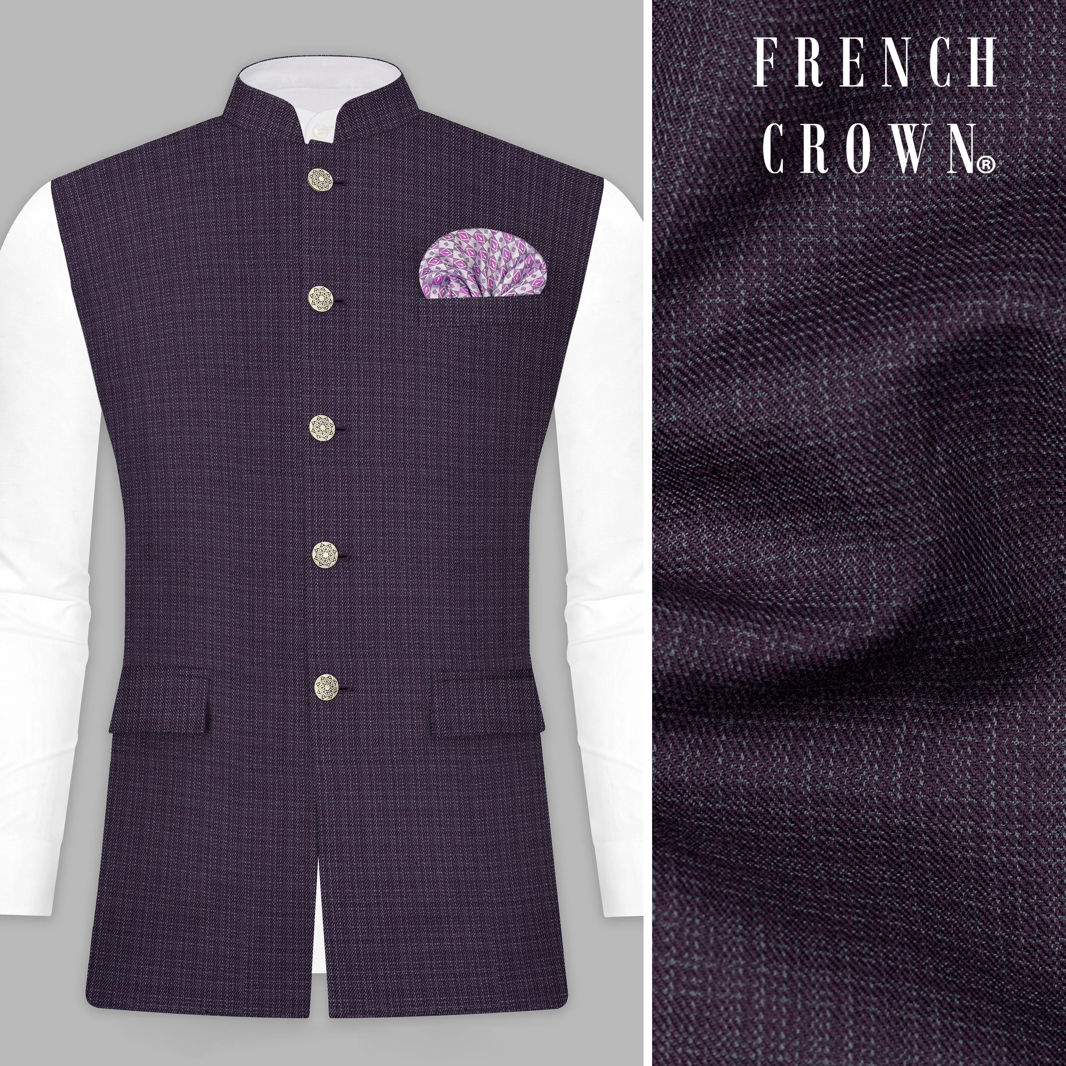 Blackcurrant Textured Wool Rich Nehru Jacket