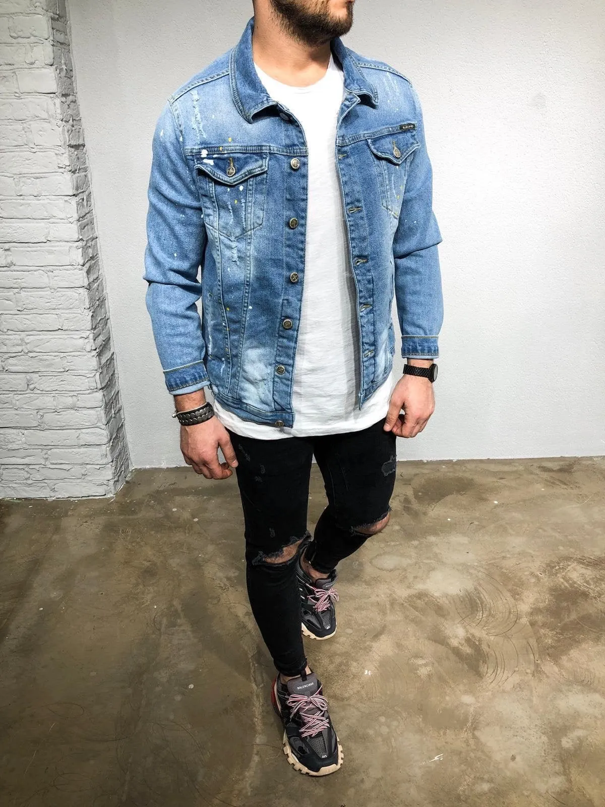 Blue Printed Denim Jacket BL241 Streetwear Denim Jacket