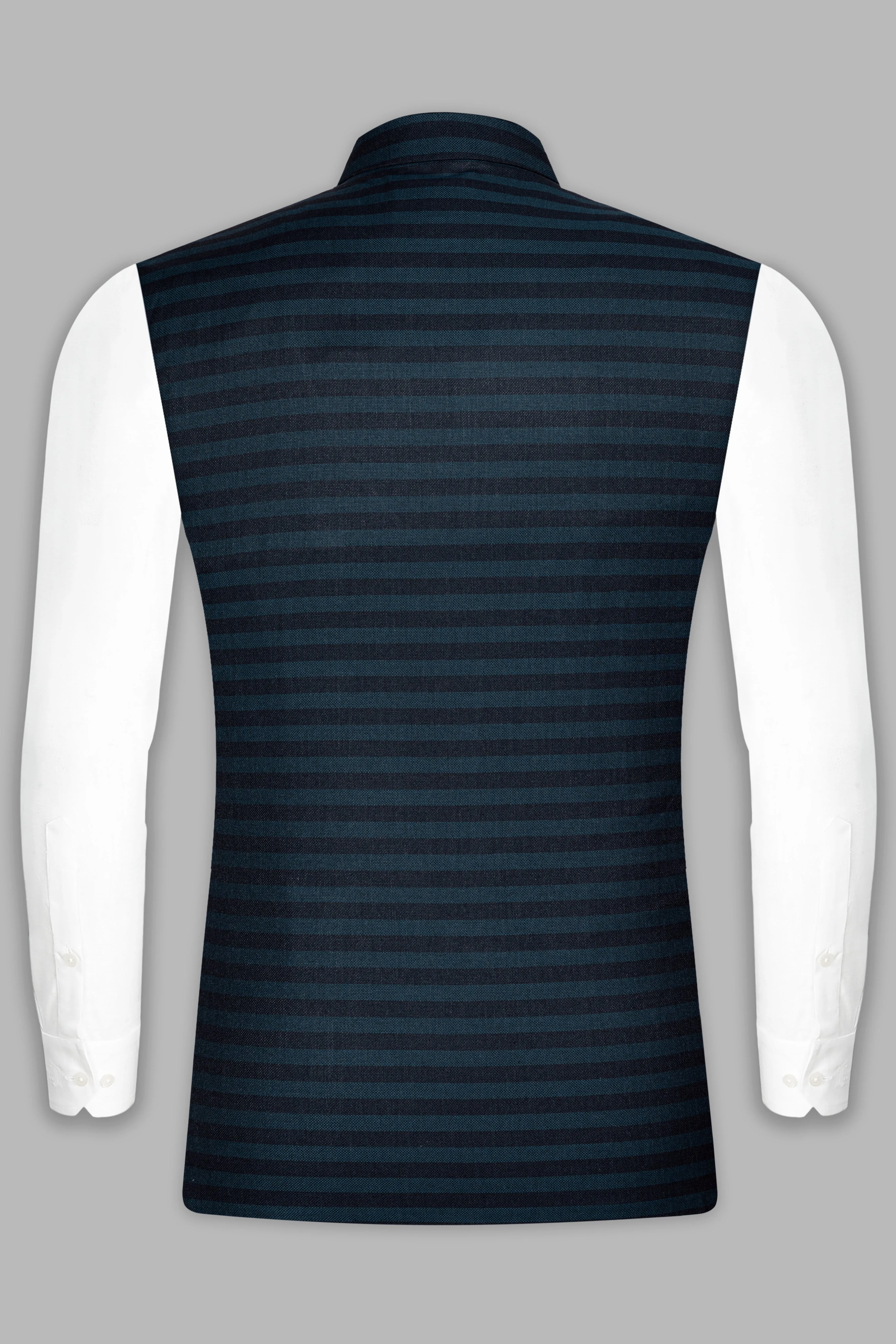 Bluish Blue And Jade Black Striped Nehru jacket