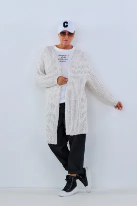 Bouclé Jacke mit langen Ärmeln, creme