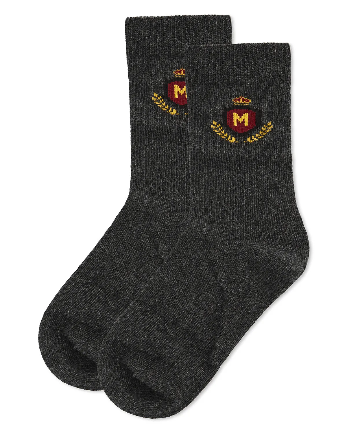 Boys Stitched M Crest Solid Color Dress Crew Socks