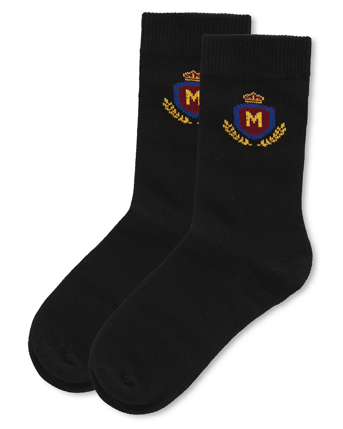 Boys Stitched M Crest Solid Color Dress Crew Socks