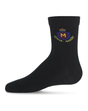 Boys Stitched M Crest Solid Color Dress Crew Socks