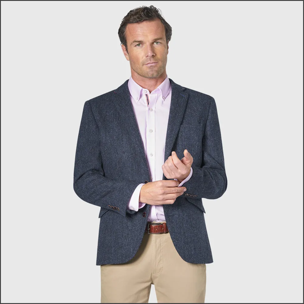 Brook Taverner Stranraer Navy Herringbone Harris Tweed Jacket>