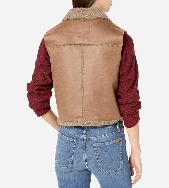 Brown Women's Shearling Leather Biker Vest