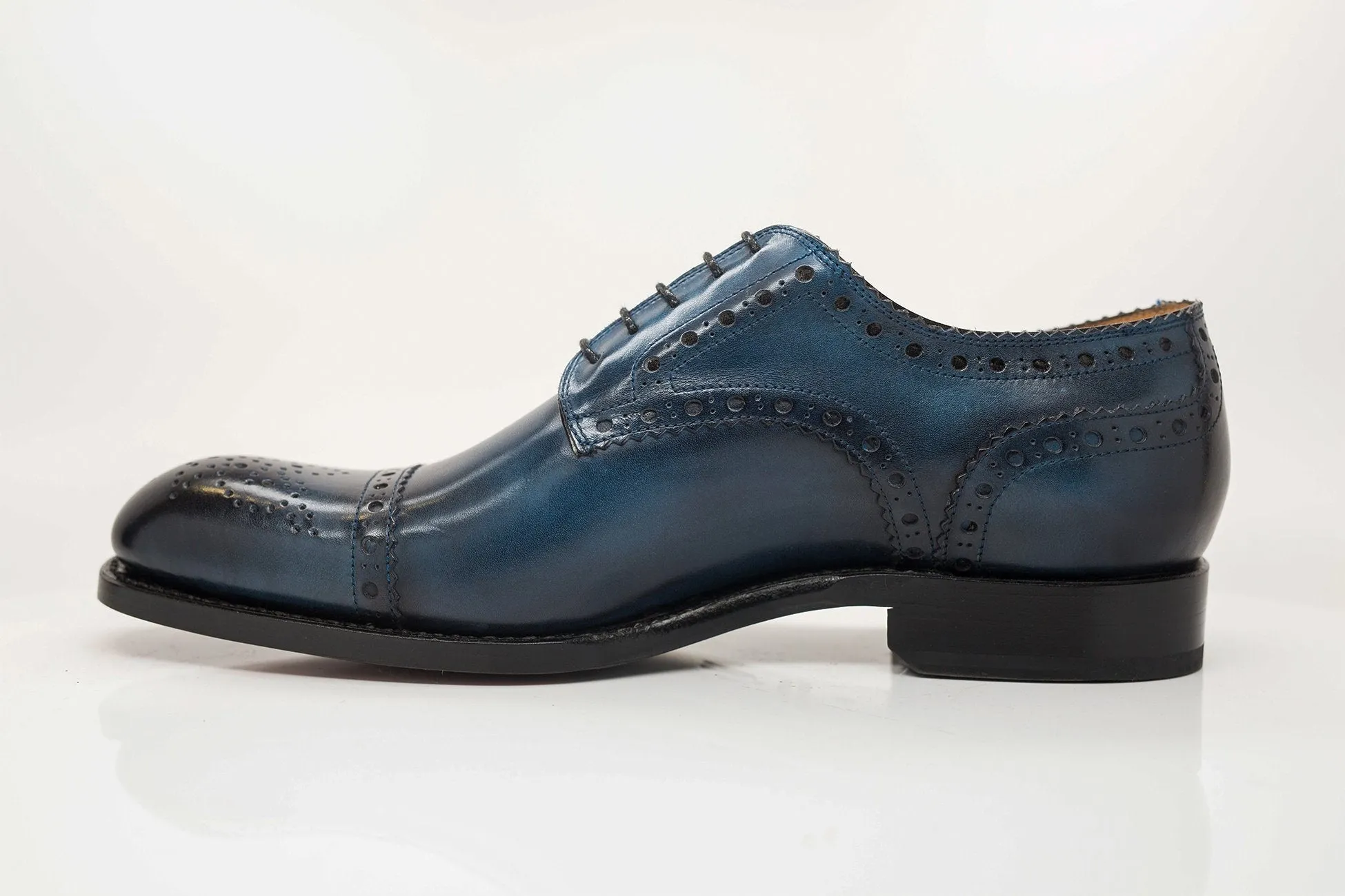 Burnished Calfskin Lace-Up Oxford Blue