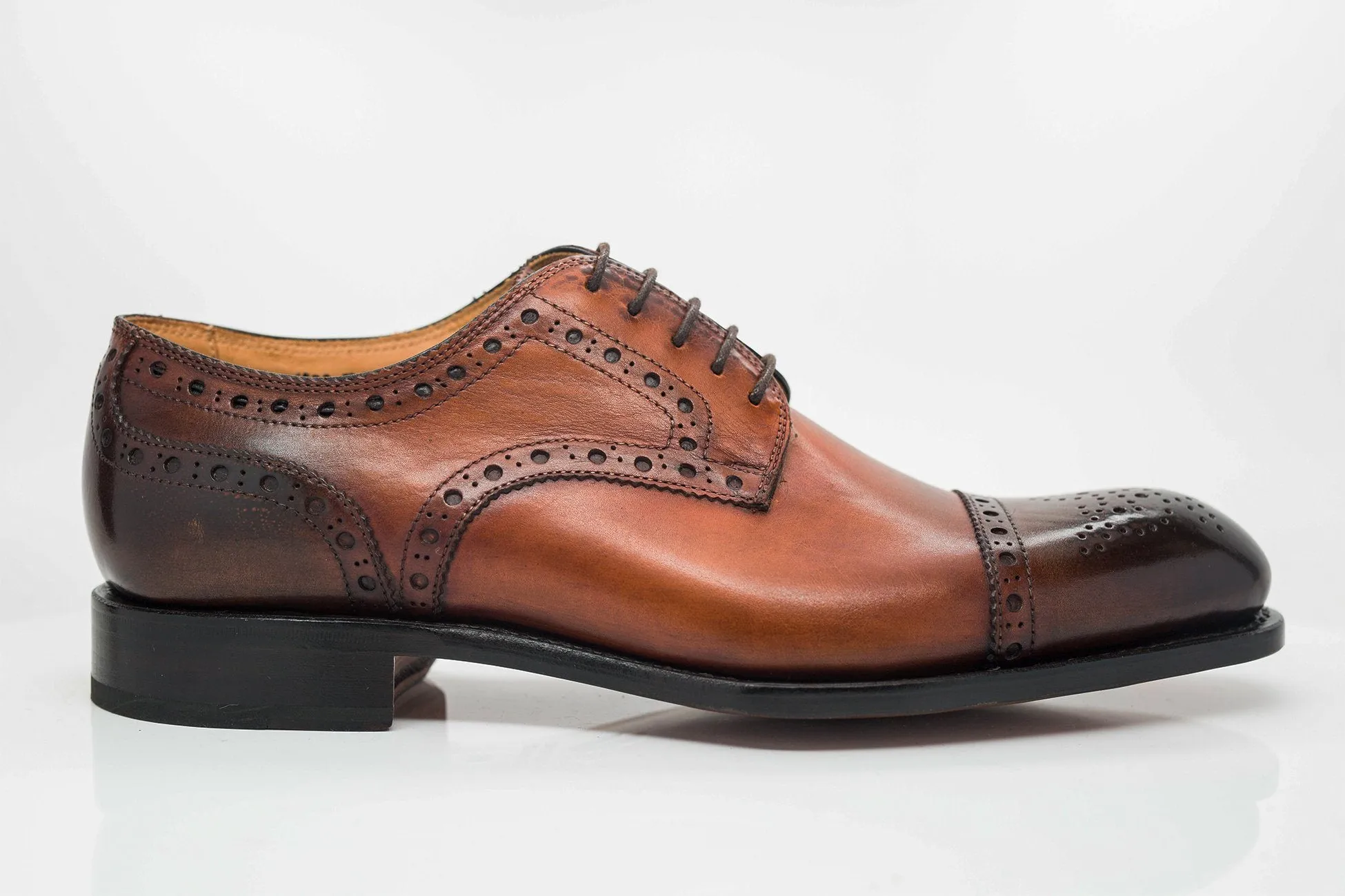 Burnished Calfskin Lace-Up Oxford Caramel