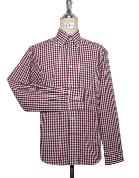 Button Down Shirt - Burgundy Gingham Check  Shirt