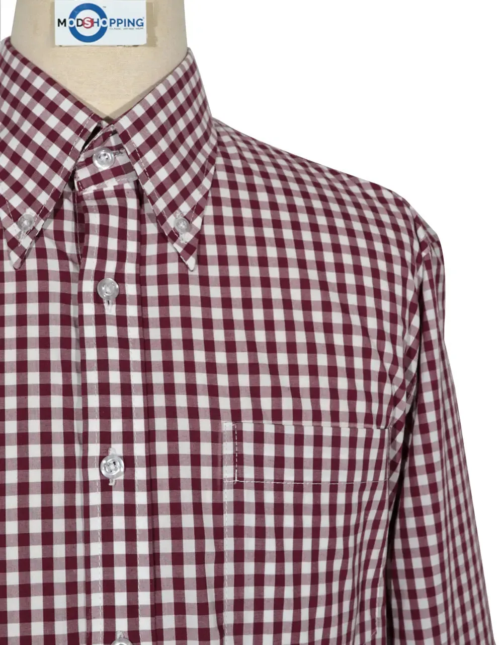 Button Down Shirt - Burgundy Gingham Check  Shirt