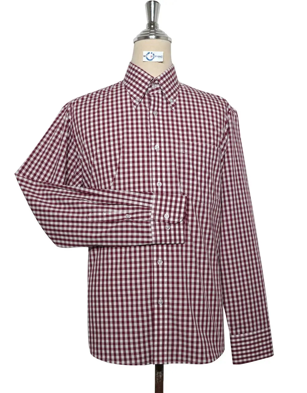 Button Down Shirt - Burgundy Gingham Check  Shirt