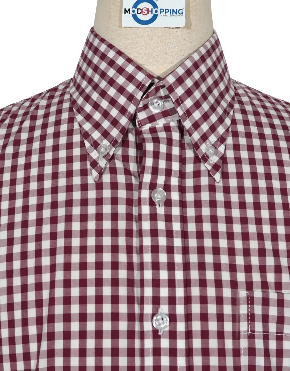 Button Down Shirt - Burgundy Gingham Check  Shirt