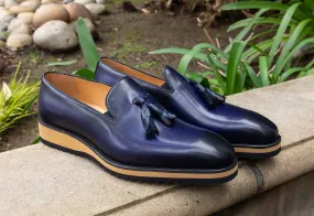 Calfskin Slip-On Tasseled Loafer Navy