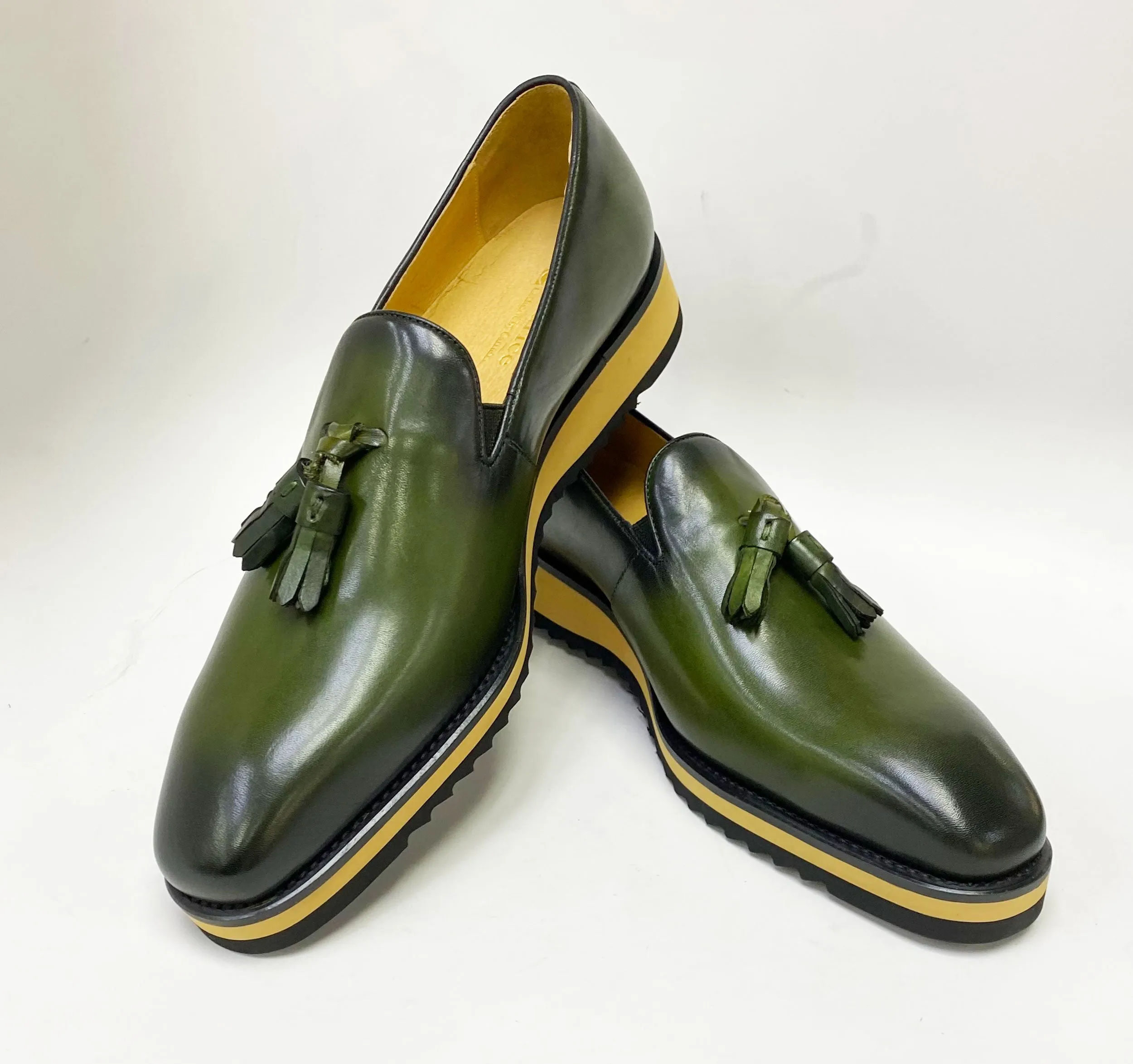 Calfskin Slip-On Tasseled Loafer Olive