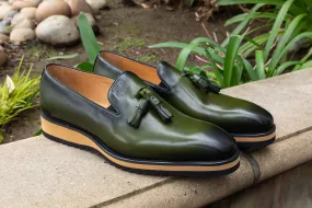 Calfskin Slip-On Tasseled Loafer Olive