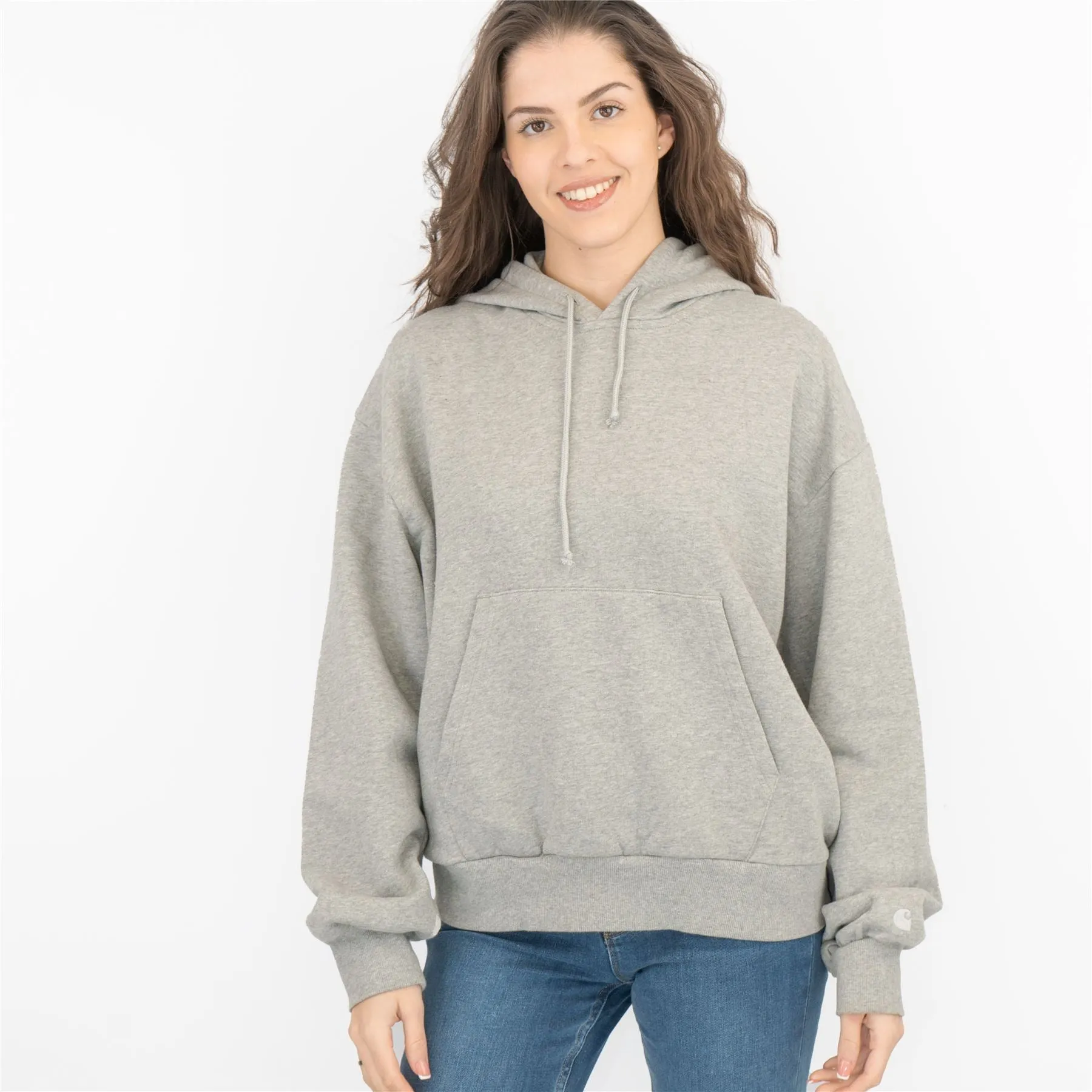 Carhartt Women's Hoodie Grey Casual Comfort Relaxed Fit Cotton Hooded Sweat Tops