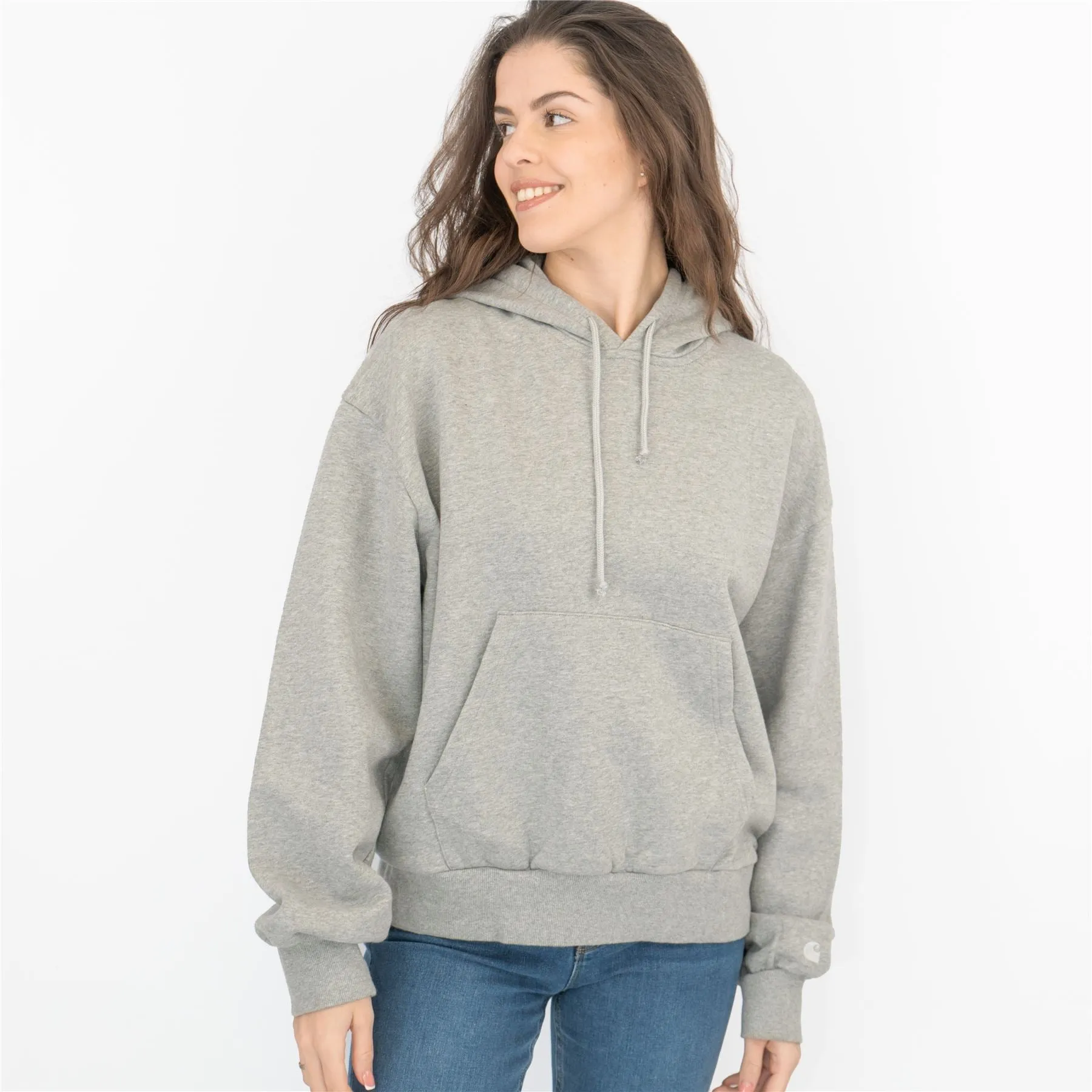 Carhartt Women's Hoodie Grey Casual Comfort Relaxed Fit Cotton Hooded Sweat Tops