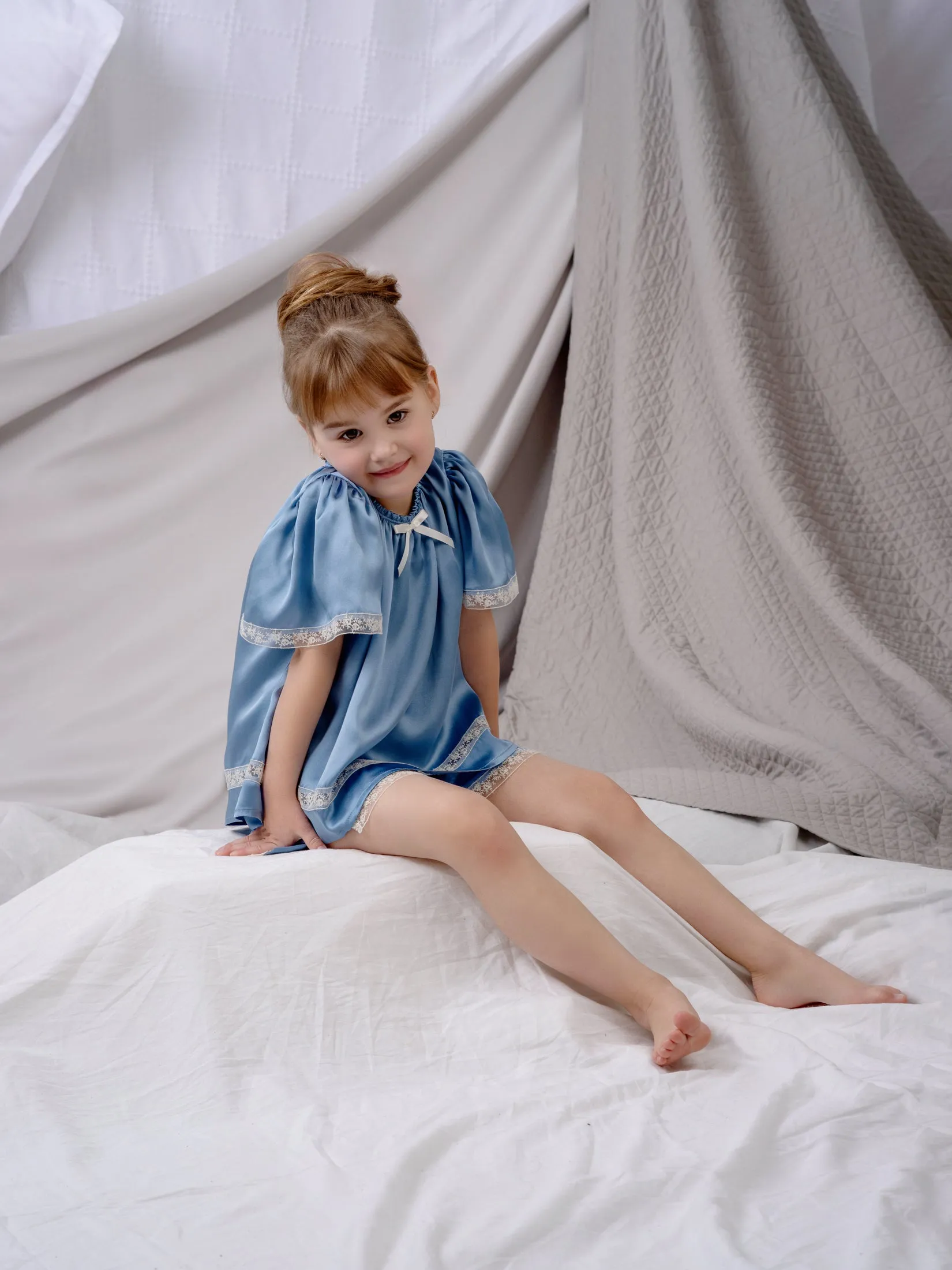 CARISSA - GIRLS SILK PYJAMA DUSTY BLUE