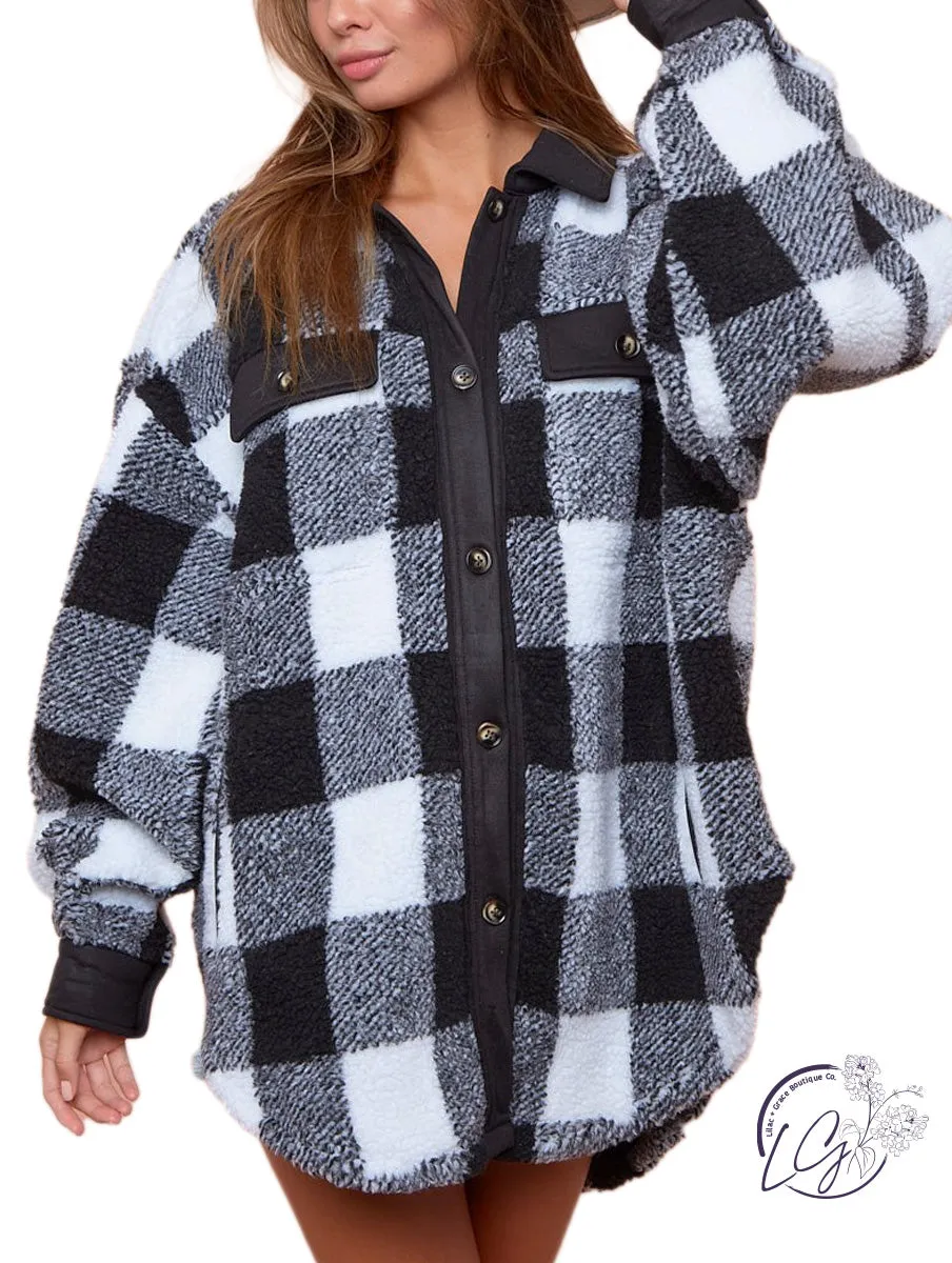 CHECK FAUX FUR BUTTONED DOWN SHIRT JACKET