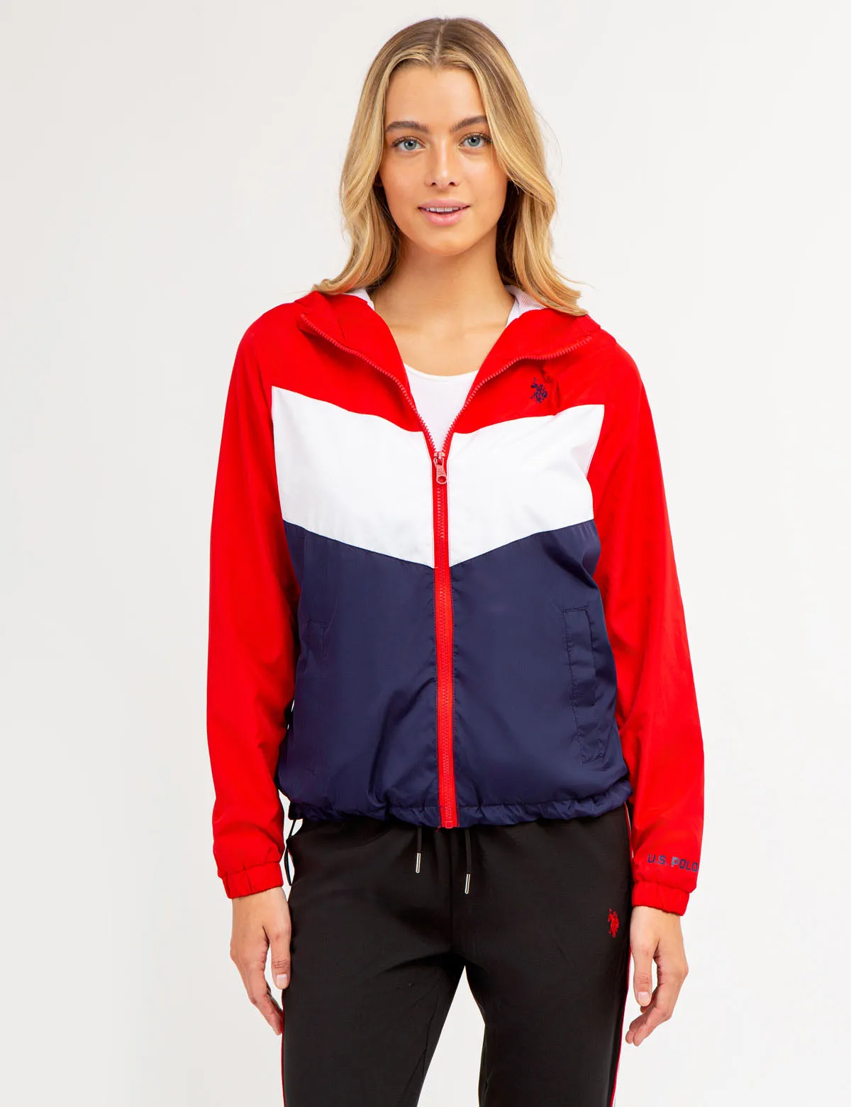 CHEVRON HOODED ZIP FRONT JACKET