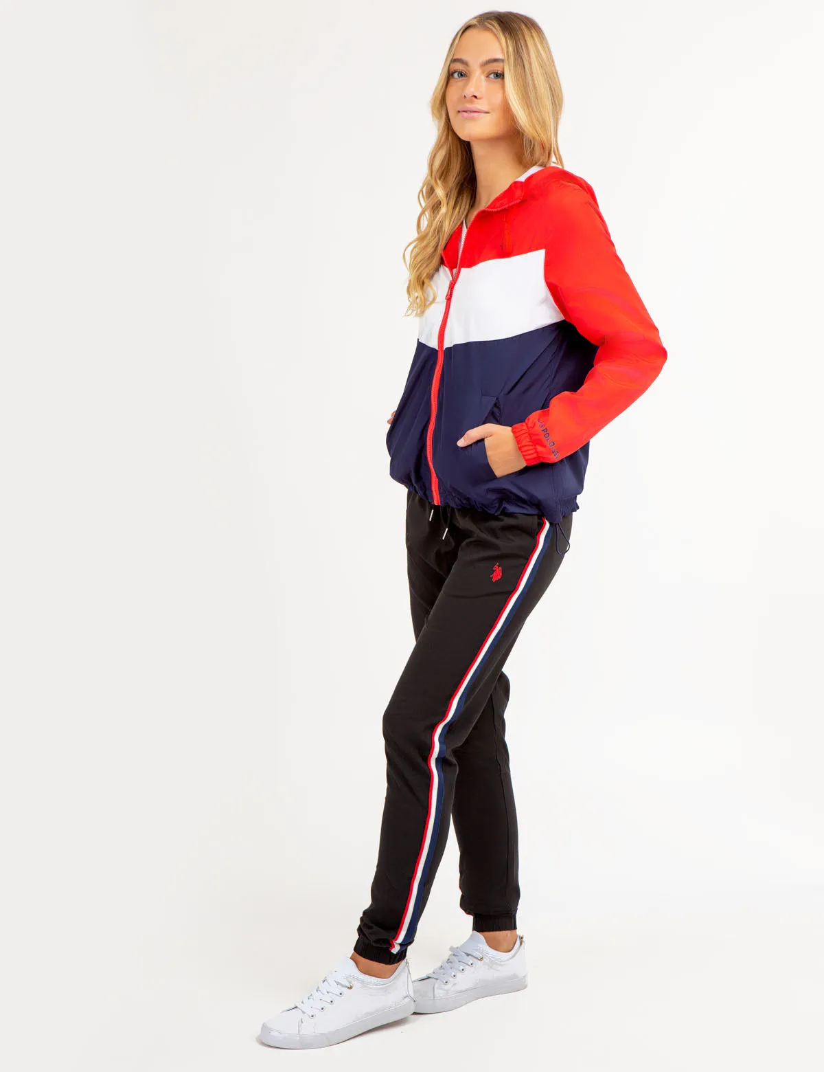 CHEVRON HOODED ZIP FRONT JACKET