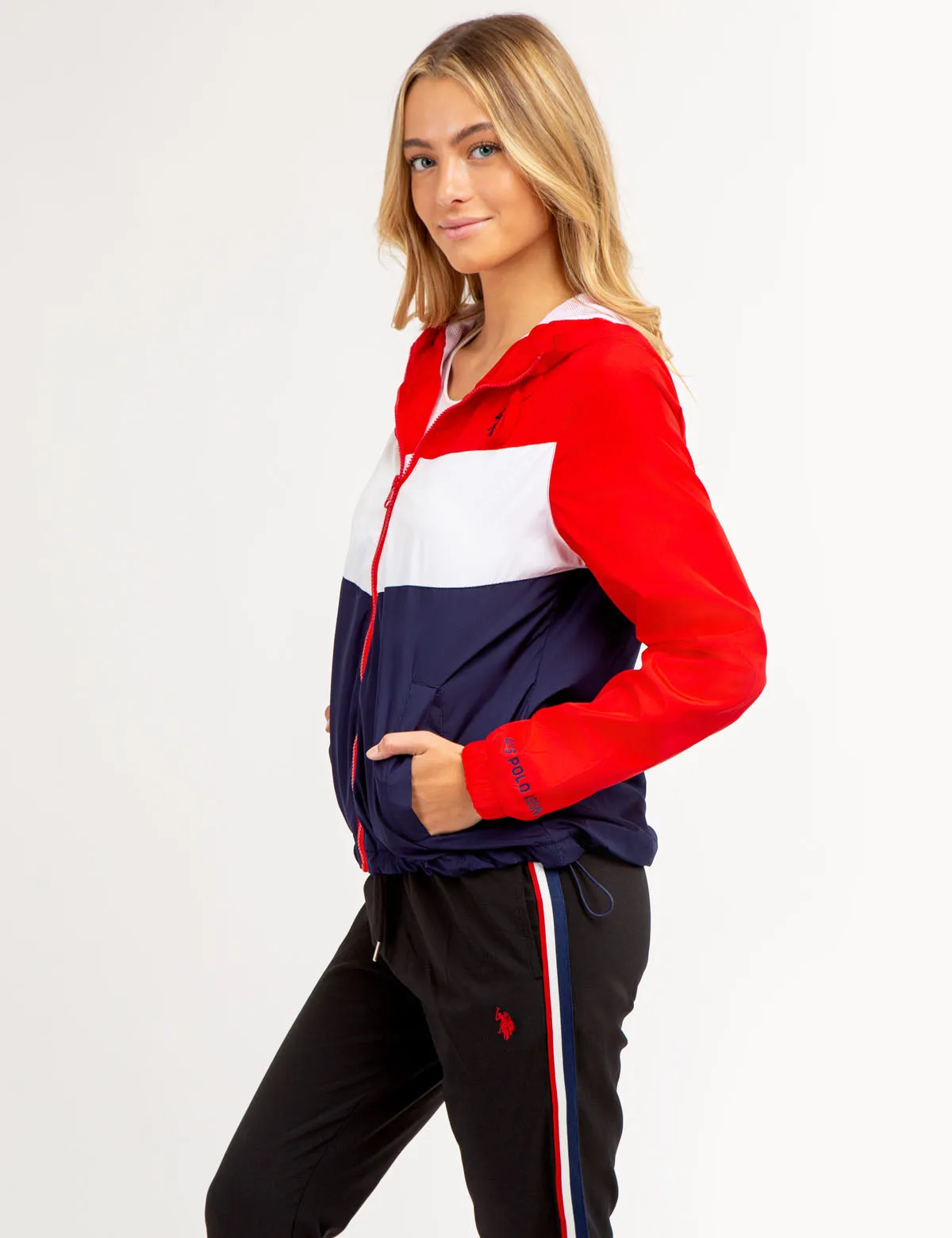 CHEVRON HOODED ZIP FRONT JACKET