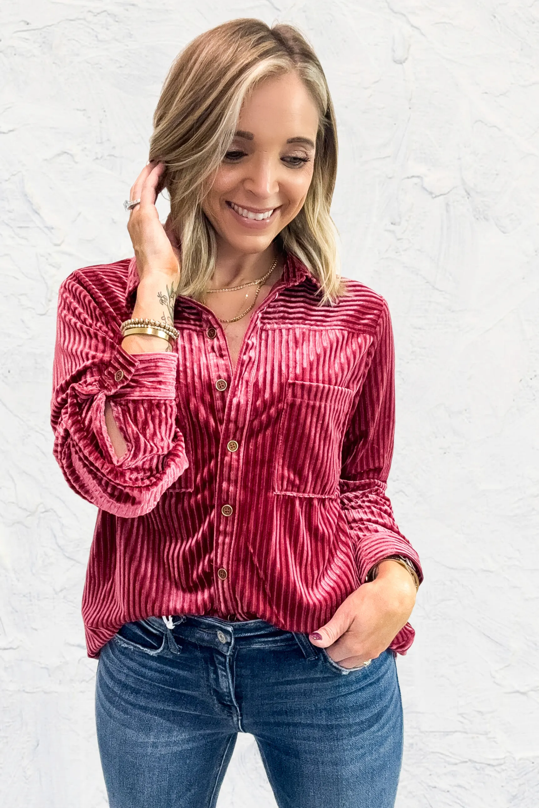 City Nights Corduroy Top - Wine