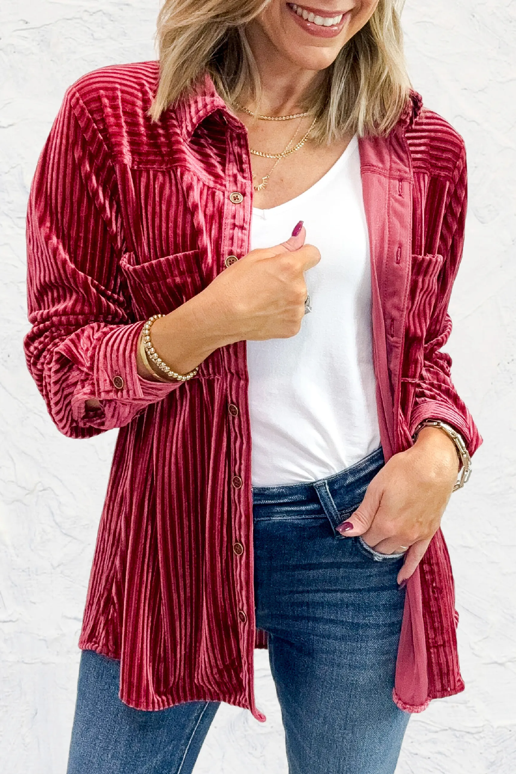 City Nights Corduroy Top - Wine